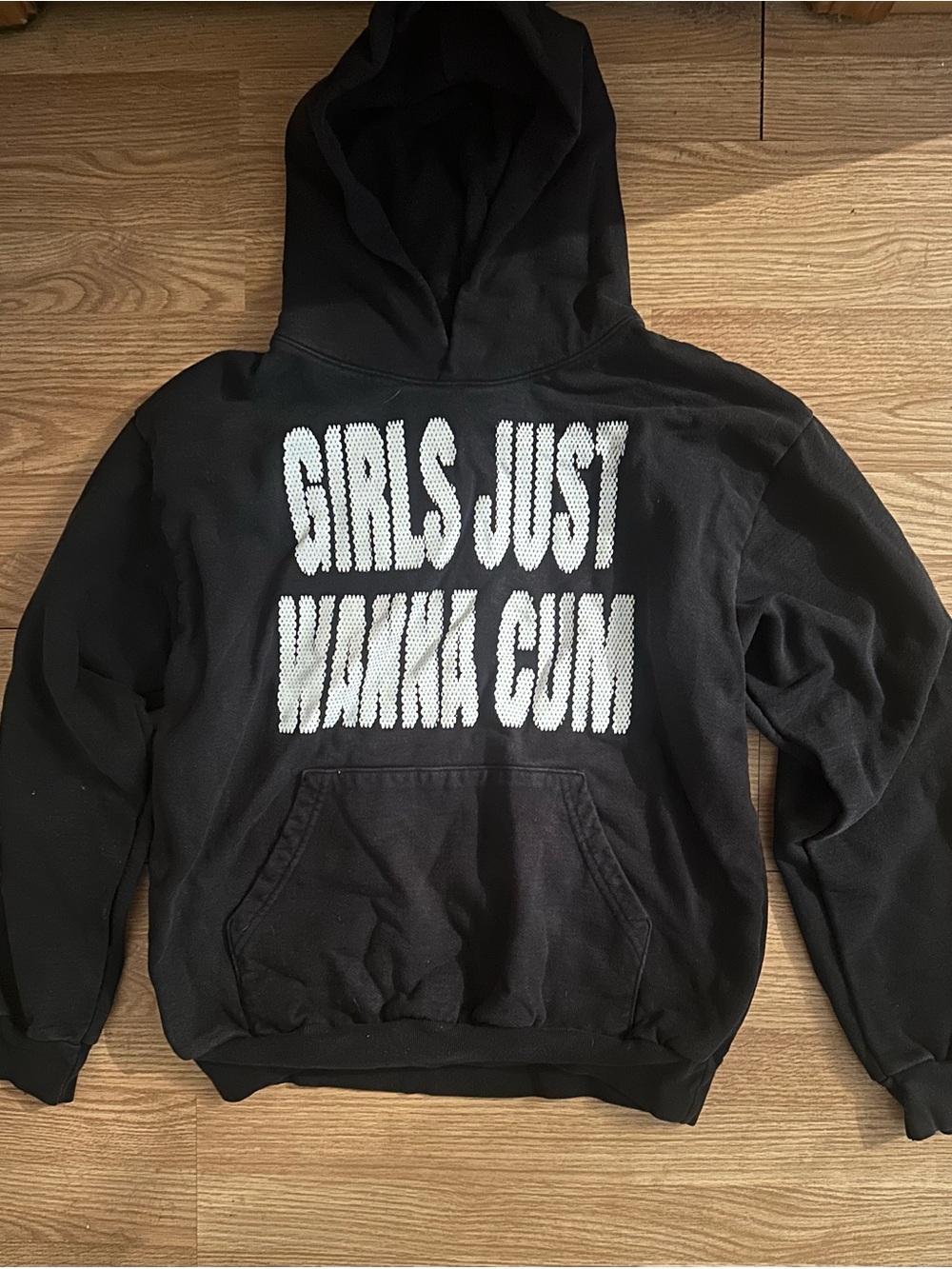 Black Graphic Hoodie with White Statement Text
